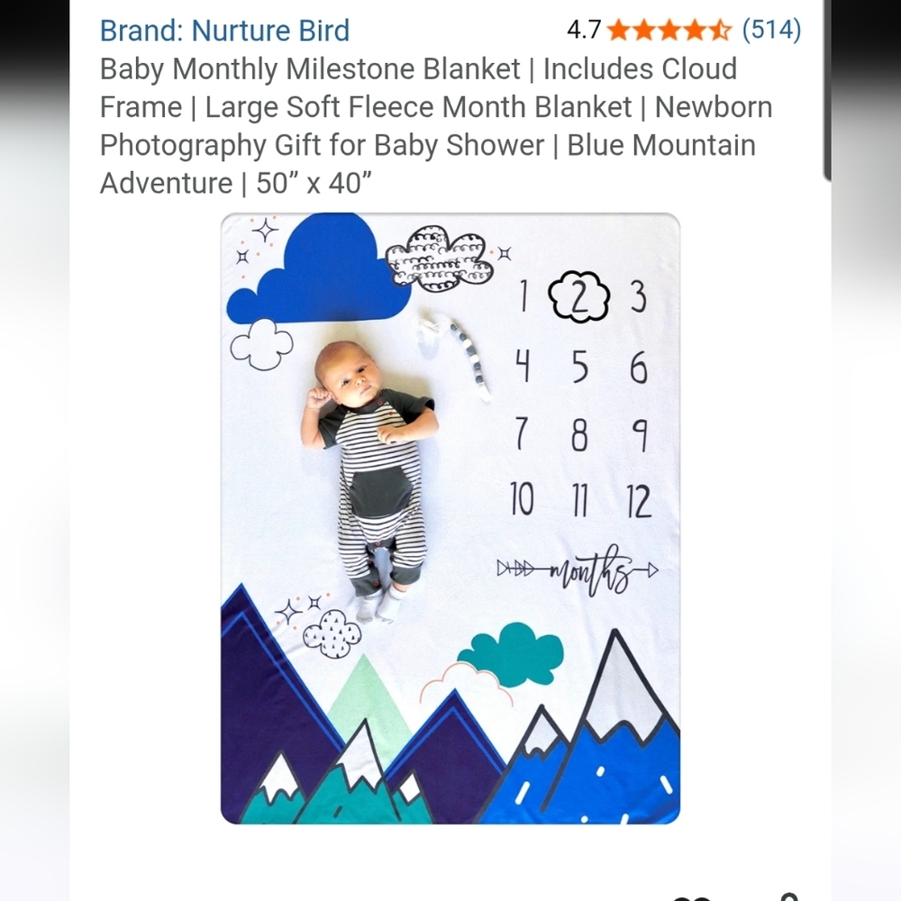 Nurture Bird Baby Milestone Blanket with Cloud Frame